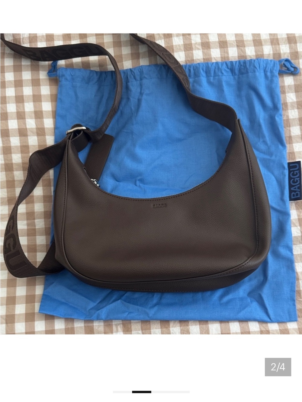 Baggu Brown Leather Small Crescent Shoulder Bag - Adjustable Strap